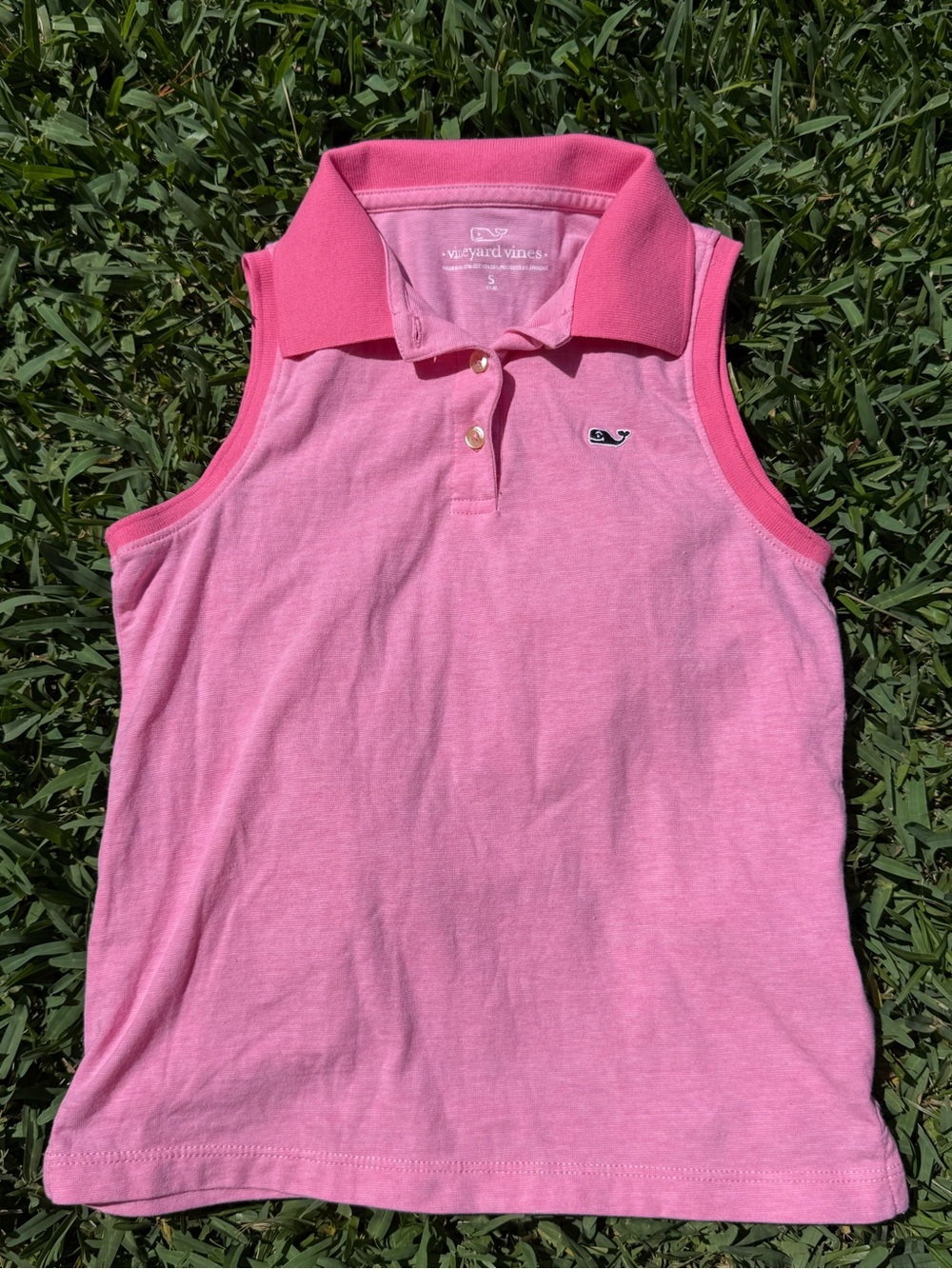 Vineyard Vines Girls Pink Sleeveless Polo with Whale Logo
